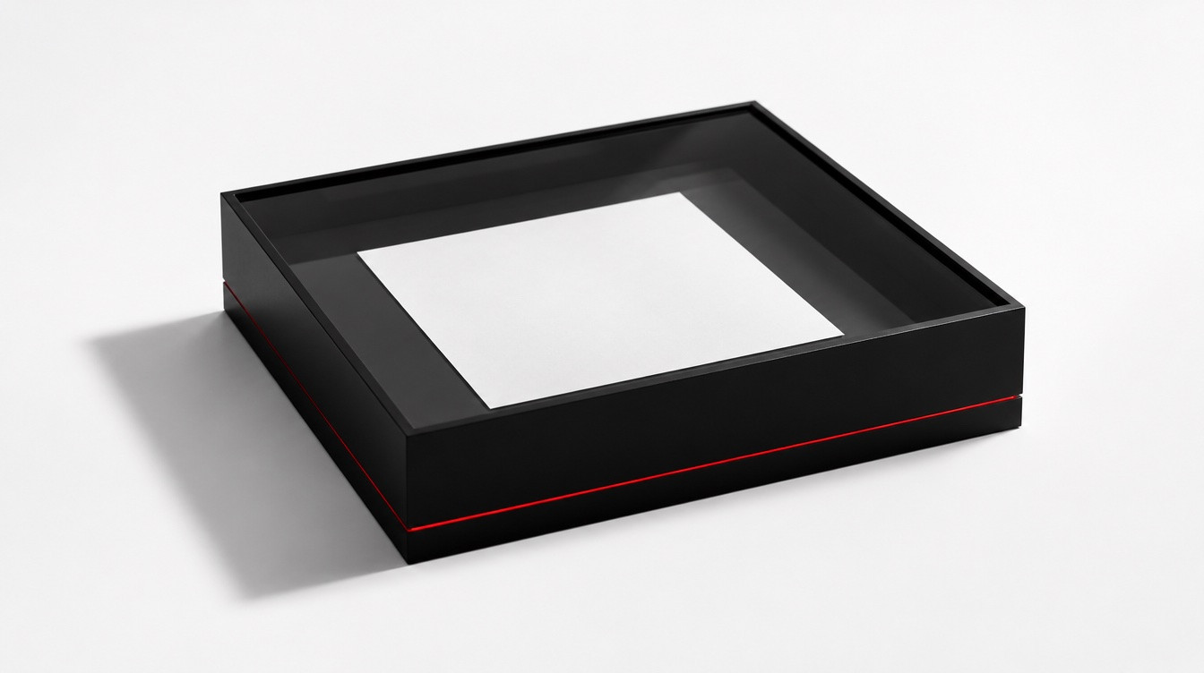 Closed black box with a single sheet of paper inside